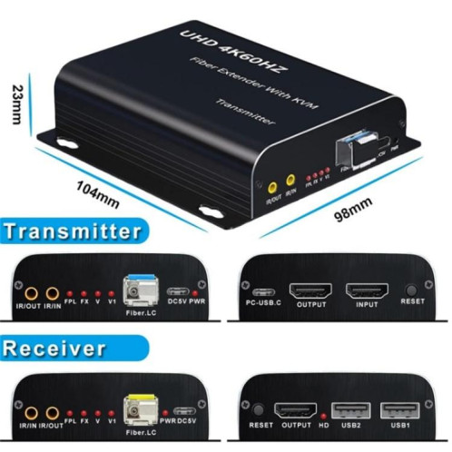 Extension fibre optique KVM D15/D16 double interface LC fibre optique, extension fibre optique HDMI, prise : prise américaine SH3501991-010